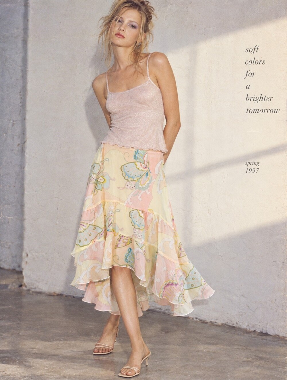 Vintage 90s Deane & White 100% Silk Butterfly Tiered Skirt Size 6 Pastel Y2K